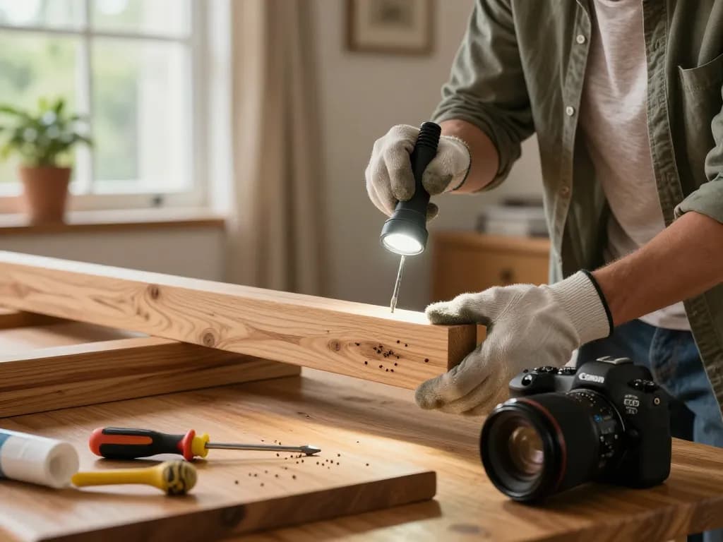 Identificazione ed eliminazione del coleottero del legno durante l'ispezione della casa per danni al legno.