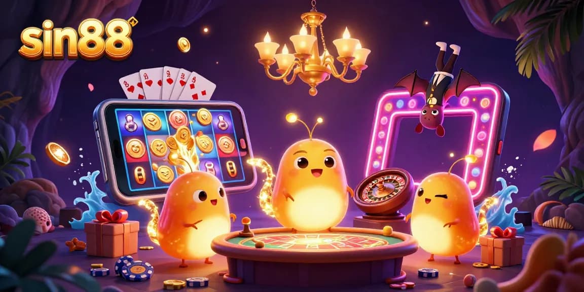 Experience excitement at sin88 with animated glowworms lighting up a vibrant casino scene.