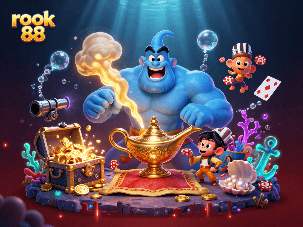 Experience the magic of rokok 88 with our vibrant 3D casino adventure illustration.