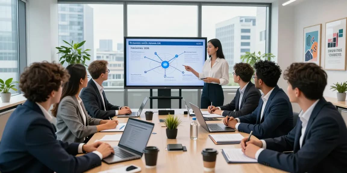 Team discussing top business mobile networks UK in a modern office.