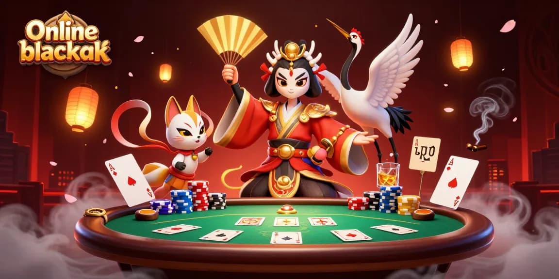 Immerse in online blackjack excitement with captivating 3D casino illustration featuring kabuki warriors.