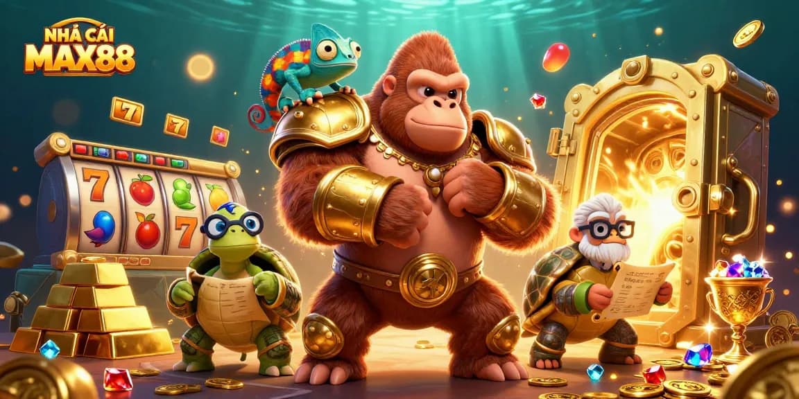 Experience the exciting world of NHÀ CÁI MAX88 through vibrant slot gaming visual art with rich treasures.