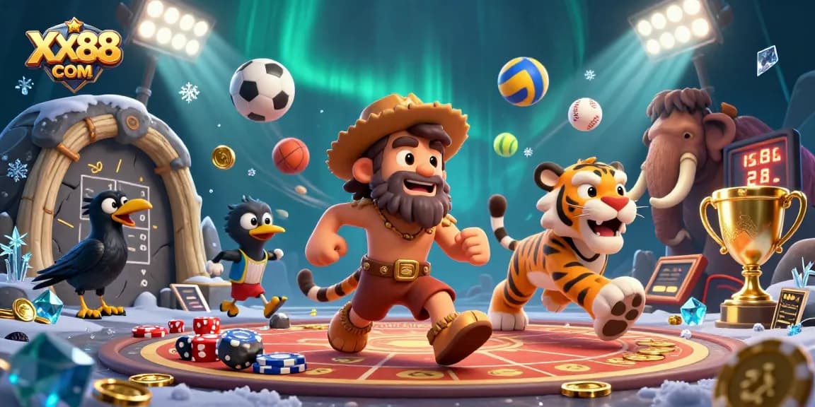 Experience high-energy gaming at XX88 COM with our lively prehistoric casino scene