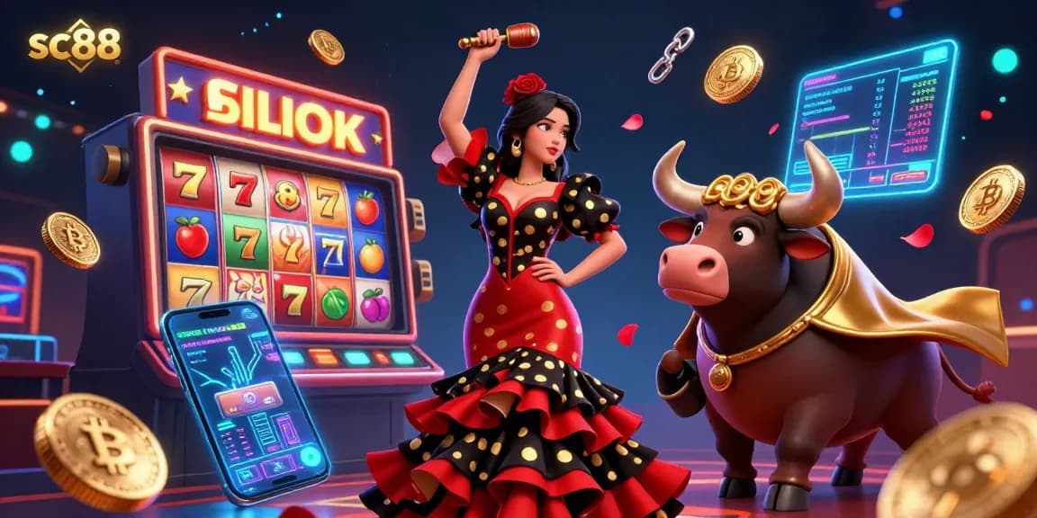 Experience the excitement of sc88 at a vibrant online casino with slot reels and crypto elements.