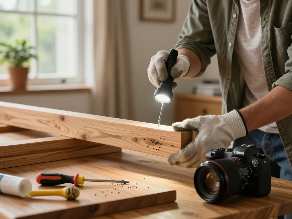 Identificazione ed eliminazione del coleottero del legno durante l'ispezione della casa per danni al legno.