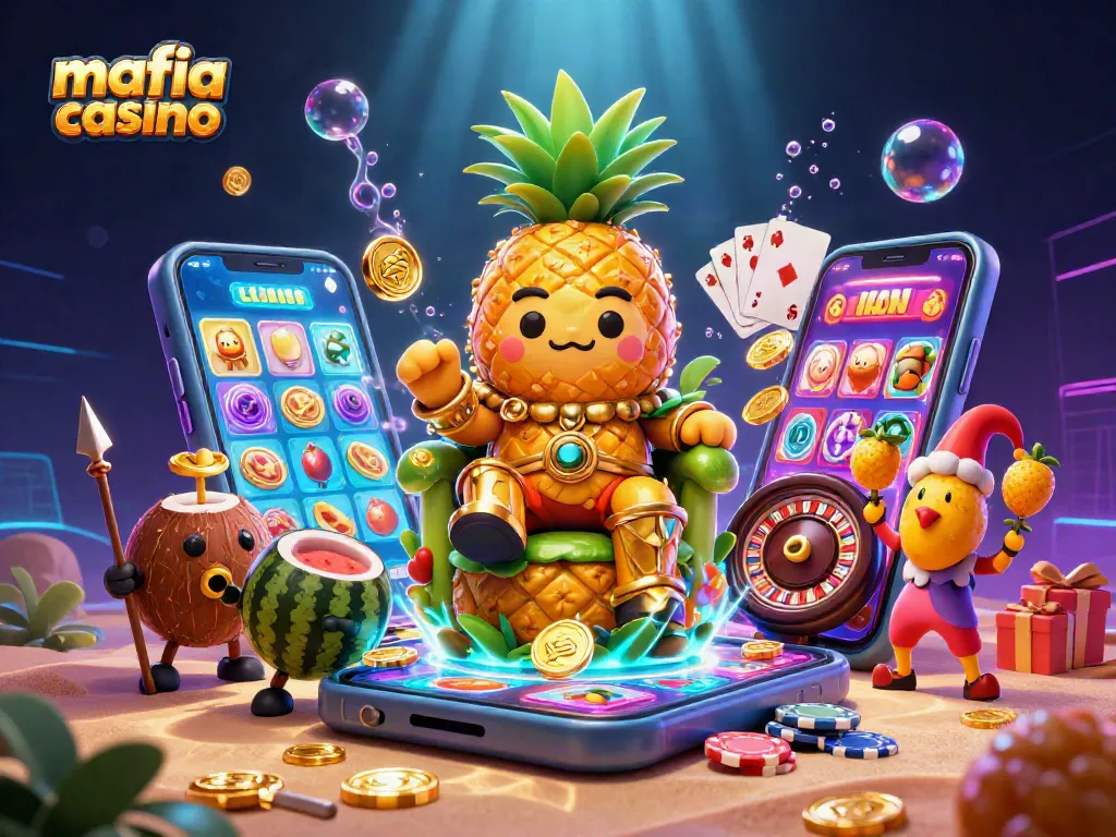 Experience thrilling gameplay with mafia casino in a vibrant 3D illustration featuring golden characters and casino elements.