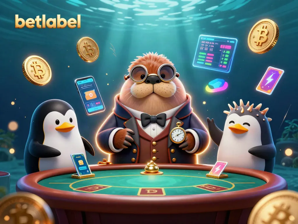 Experience the excitement of poker at Betlabel with a jolly walrus and clever characters in an underwater scene.