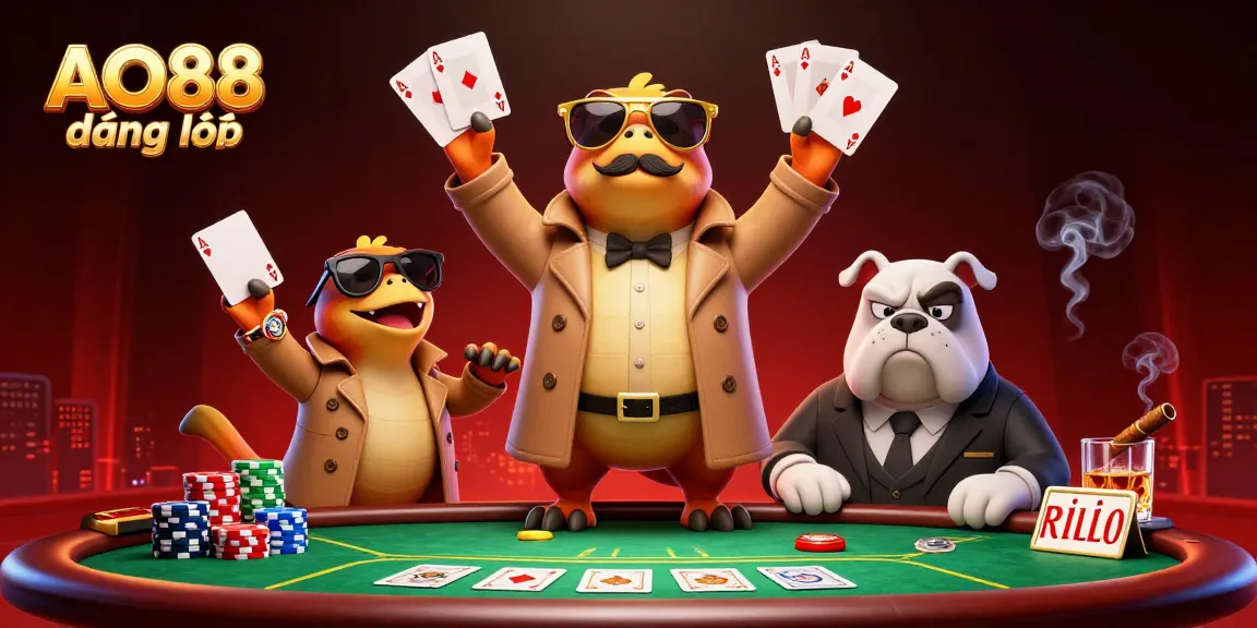 Engage with AO88 đăng nhập in a vibrant casino scene featuring raptors, poker, and gaming elements.