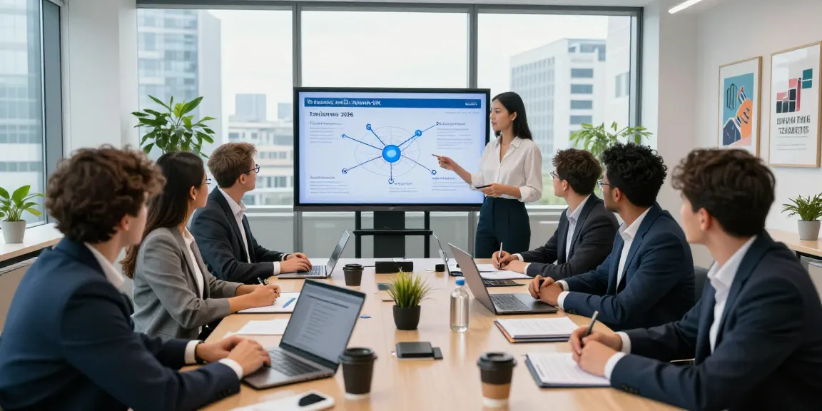 Team discussing top business mobile networks UK in a modern office.