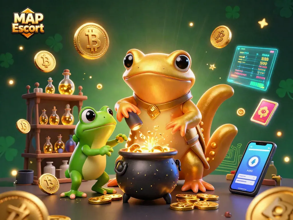 Engage with MAP Escort through a vibrant casino scene of gold transmutation and crypto elements.