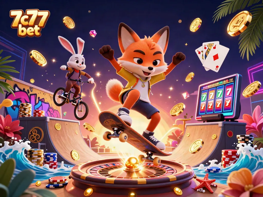 Experience the thrill of 7c77 bet with dynamic casino action captured in an engaging 3D scene.
