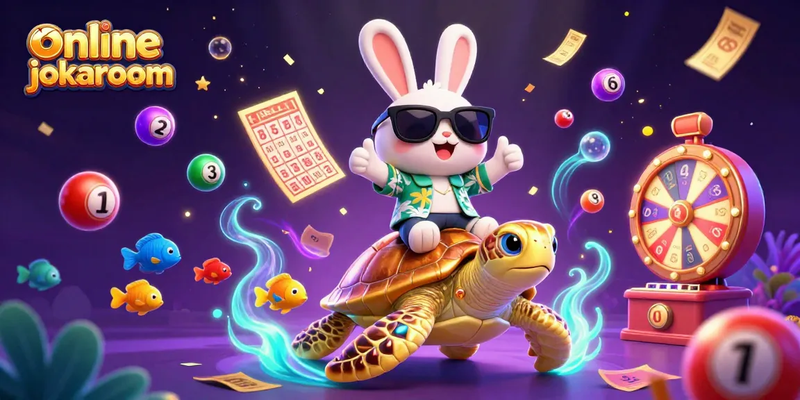Engaging scene of online casinos jokaroom highlighting fun elements with a lucky rabbit and golden turtle.