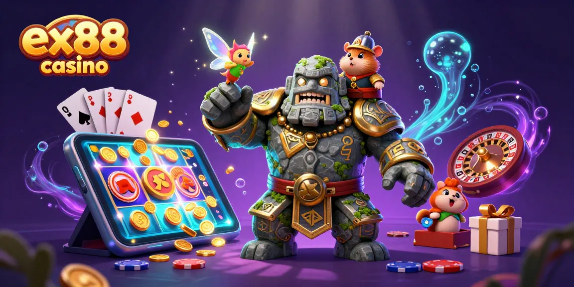 Experience the thrill of gaming at ex88 casino with vibrant 3D characters and exciting casino elements.