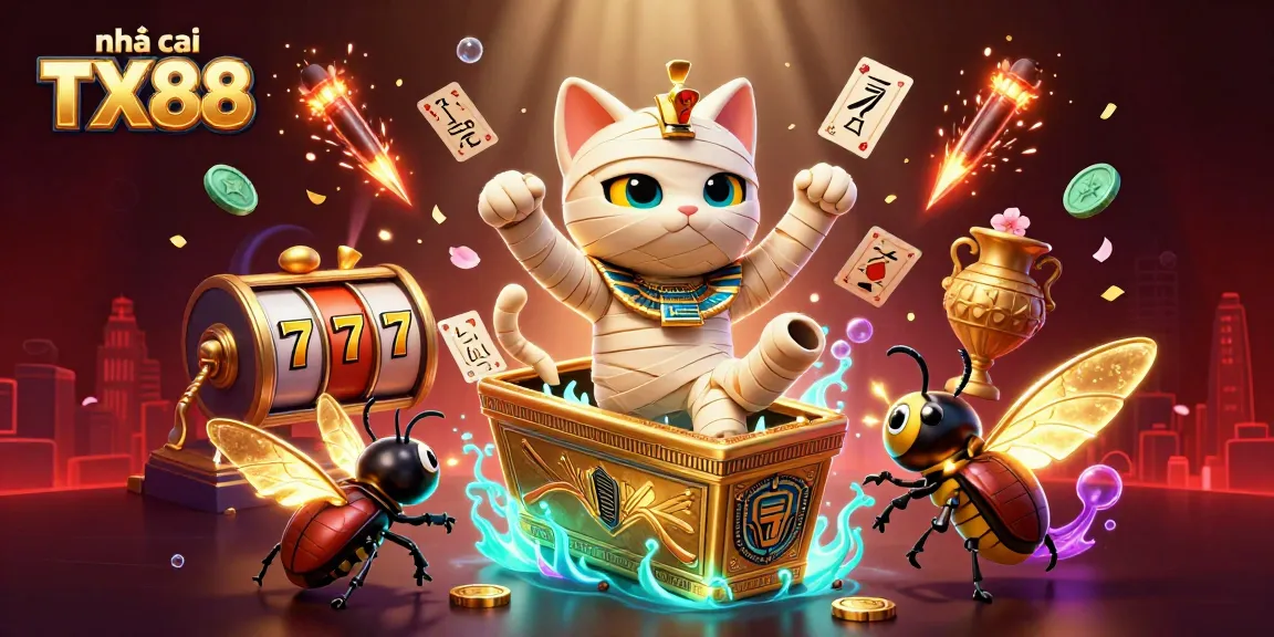 Experience thrilling gaming at Nhà cái TX88 with a vibrant casino atmosphere featuring unique characters and rich symbolism.