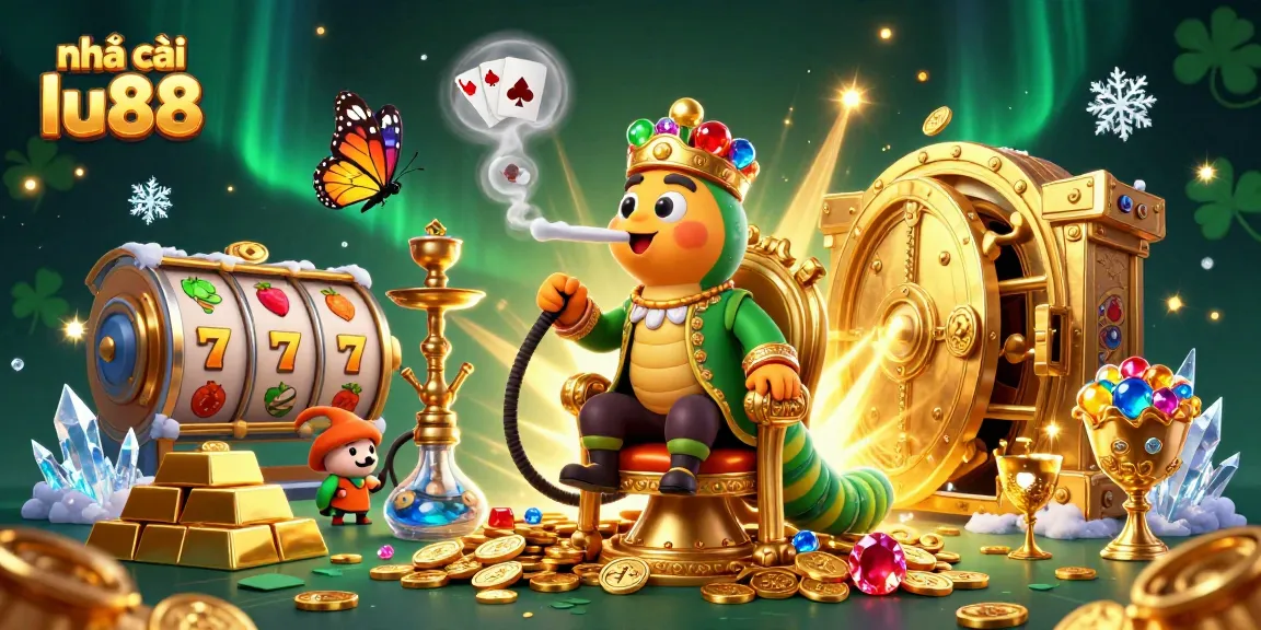 Experience the magic of nhà cái lu88 with a vibrant casino scene depicting an enormous caterpillar and riches galore.